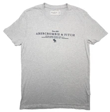 Abercrombie & Fitch T-shirt Mens Small Gray SS Embroidered Spellout Moose *flaw*