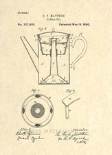 Official Coffee Pot US Patent Art Print - Circa 1880 - Vintage Coffee Art - 67