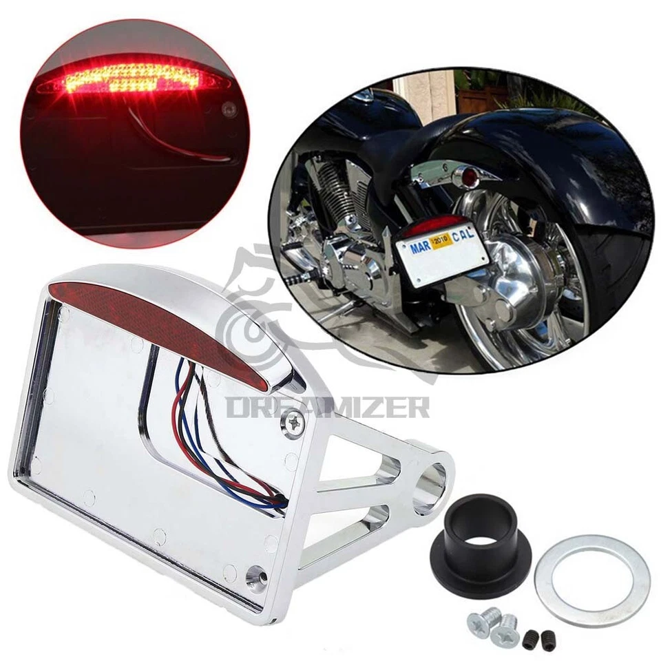 Motorcycle Brake Tail LED Light Side Mount License Plate Bracket Holder Chrome - Image 2 of 4