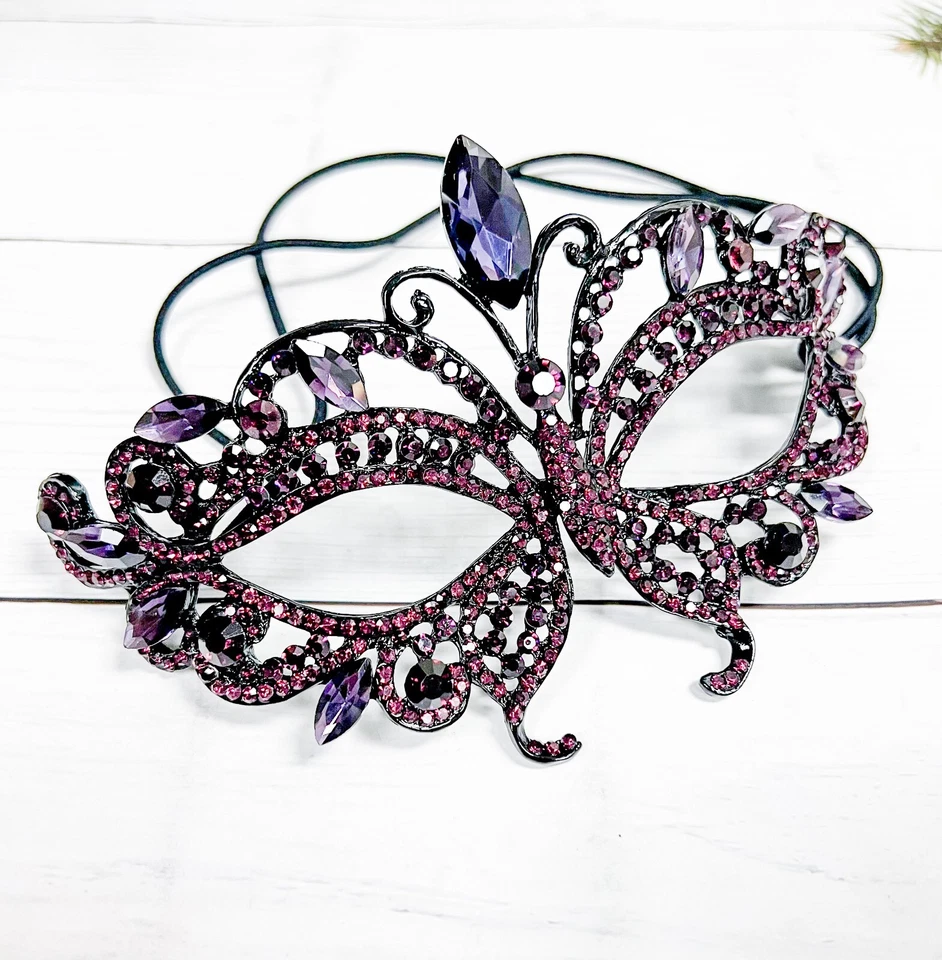 Purple Crystal Masquerade Mask, Masquerade Wedding Mask, Black Mask, Prom Mask - Image 4 of 4