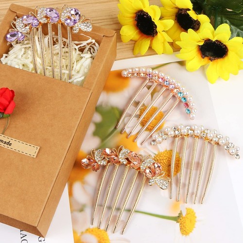 4Pcs Pearl Rhinestones Hair Side Combs for Women Accessories, Crystals Hair Fork - Picture 4 of 8