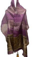 Purple  Gold Long Rectangle Silk Scarf