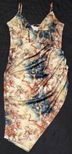 PRETTY LITTLE THING Ruched Satin Dress Sz 10 Multi Floral Asymmetric Spaghetti
