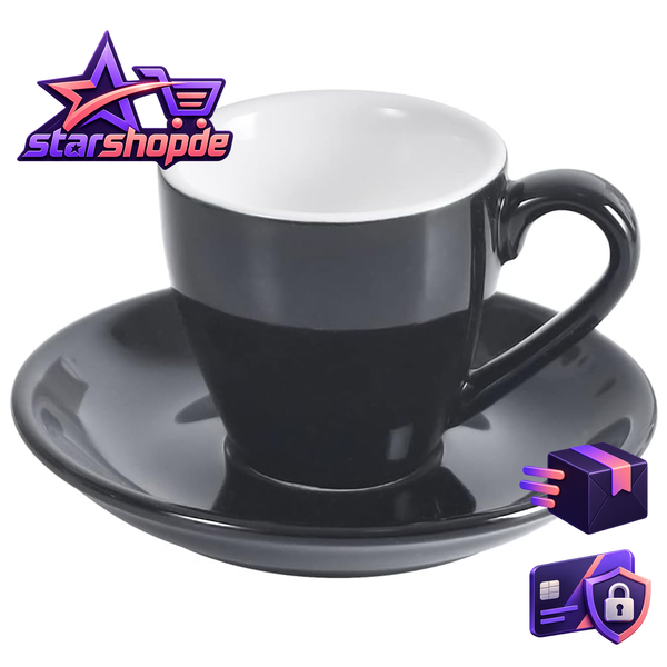 Espressotasse Porzellan Mit Untertasse Schwarz 80Ml Demitasse Tasse Kaffee-image