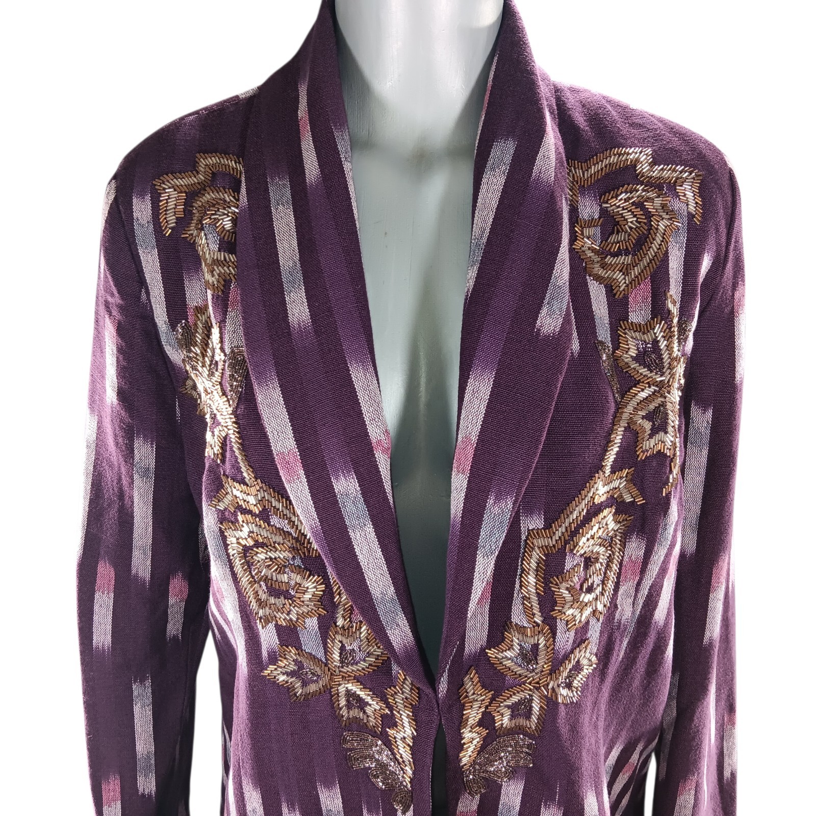 Soft Surroundings Topkapi Beaded Jacket Purple Ikat Print Blazer Artsy Boho XL