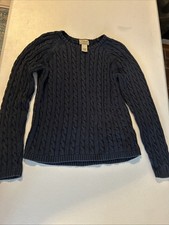 Maglione Preppy Fisherman Cable Knit Cottage Core L. L. Bean 100% cotone blu navy