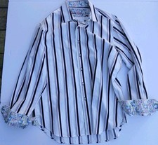 Robert Graham Shirt LARGE Classic Fit Purple White Striped Wine Glass Flip Cuff