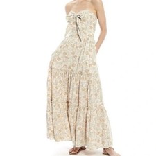 Happy X Nature Strapless Tiered Maxi Dress S Cotton Floral Pockets