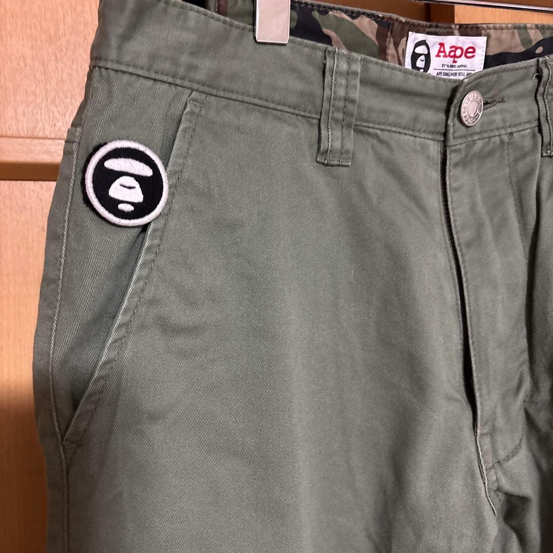 A BATHING APE Cotton Logo Chino Pants Olive Green M Waist 78cm BA0226180 thumbnail 2