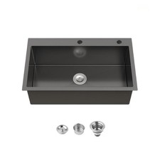 32"x19" Single Bowl Overmount Kitchen Sink in Black Stainless Steel