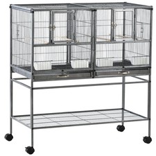 Divided Breeder Bird Cage Rolling Stand Tray Shelf Perches Black