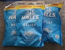 3-HALLS Relief Sugar Free Mountain Menthol Cough & Throat Drops 70ct Each