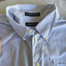 Nautica Men's Blue Stripe Long Sleeve Button Down Classic Fit Shirt 18 34/35