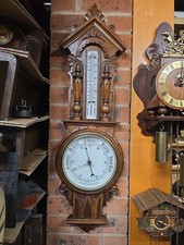 Antique Carved Aneroid Barometer Very Large 19th Century with Thermometer