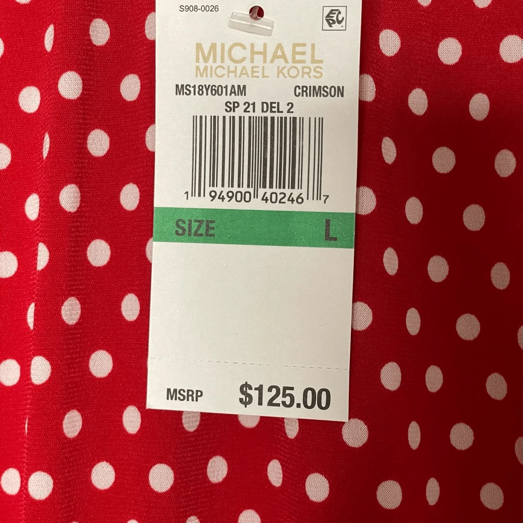 Abito midi Michael Kors rosso bianco a pois vita fumè taglia L nuovo