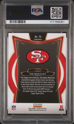 Joe Montana 2024 Panini Select #70 Zebra Prizm SSP PSA Mint