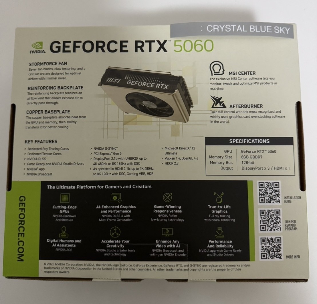 MSI GeForce RTX 5060 8G INSPIRE ITX OC Graphics Card GDDR7 8GB