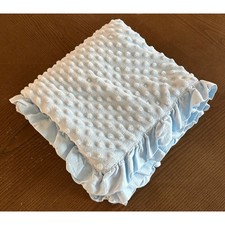 Light Blue Minky Dot Ruffle Trim Baby Blanket Quilted Soft Nursery Swaddle