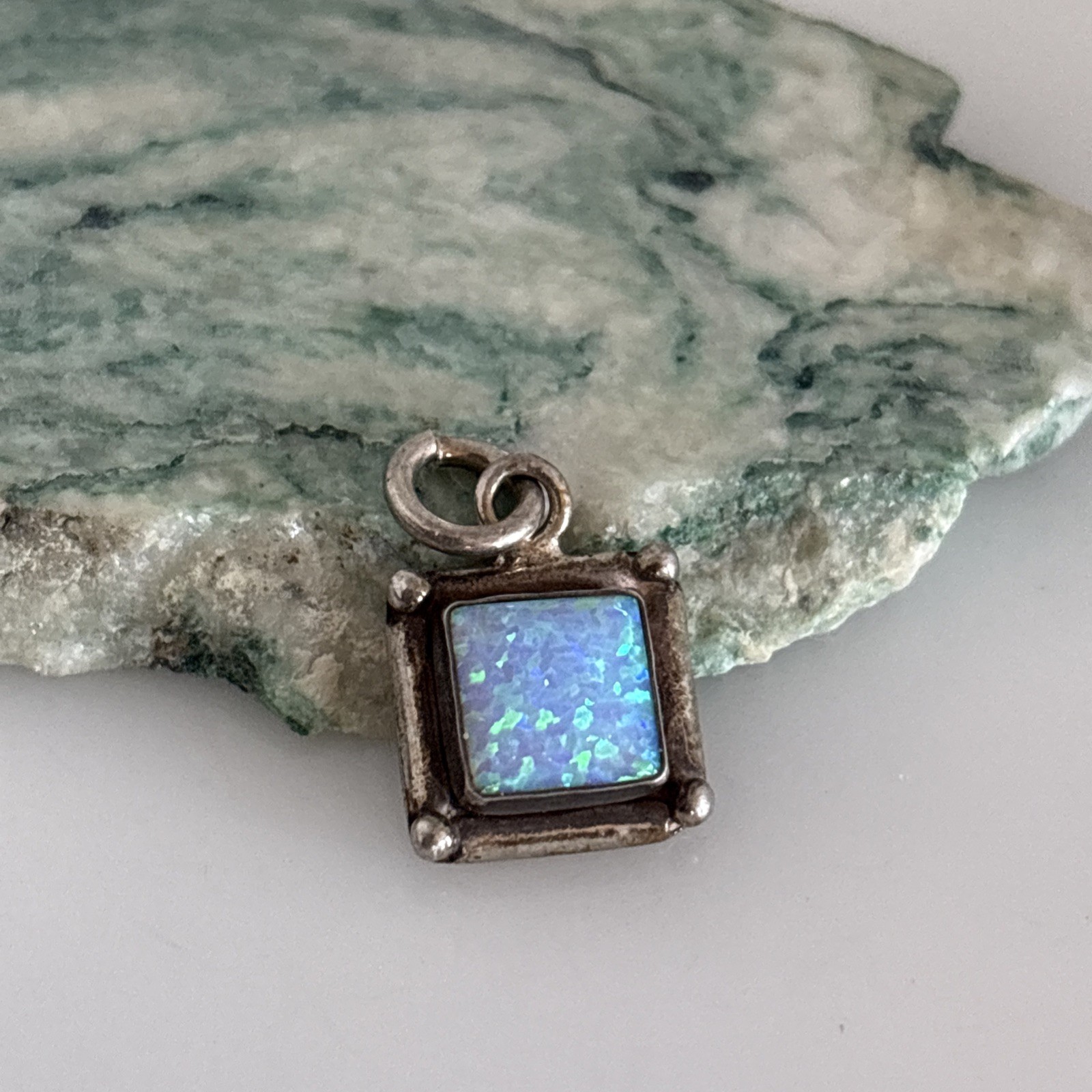 Multi Color Created Opal Square Shape 925 Sterlin… - image 1