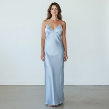 Vintage Coquette Minimalist Slip Maxi Dress Laurence Kazar L Light Blue Ethereal