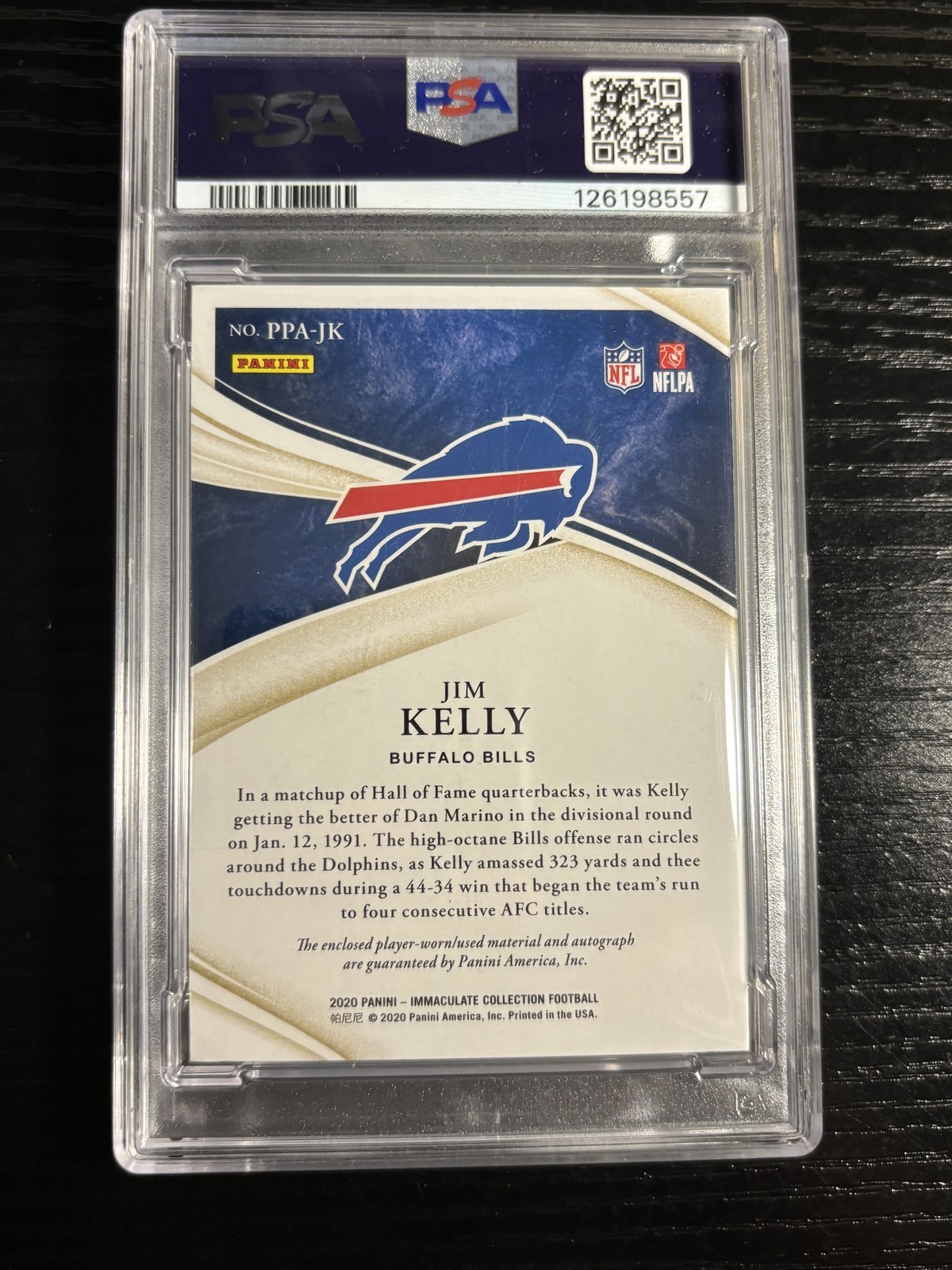 2020 Panini Immaculate Collection JIM KELLY #PPA-JK Premium Patch Auto /25 PSA 8 view 2