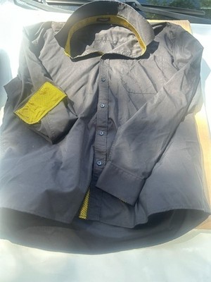 HISDERN Men's Black Dress Shirt with Gold Contrast 
