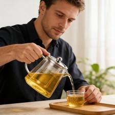 Square Teapot Glass Body Fine Steel Filter Practical Loose Leaf Tea Serving Pot