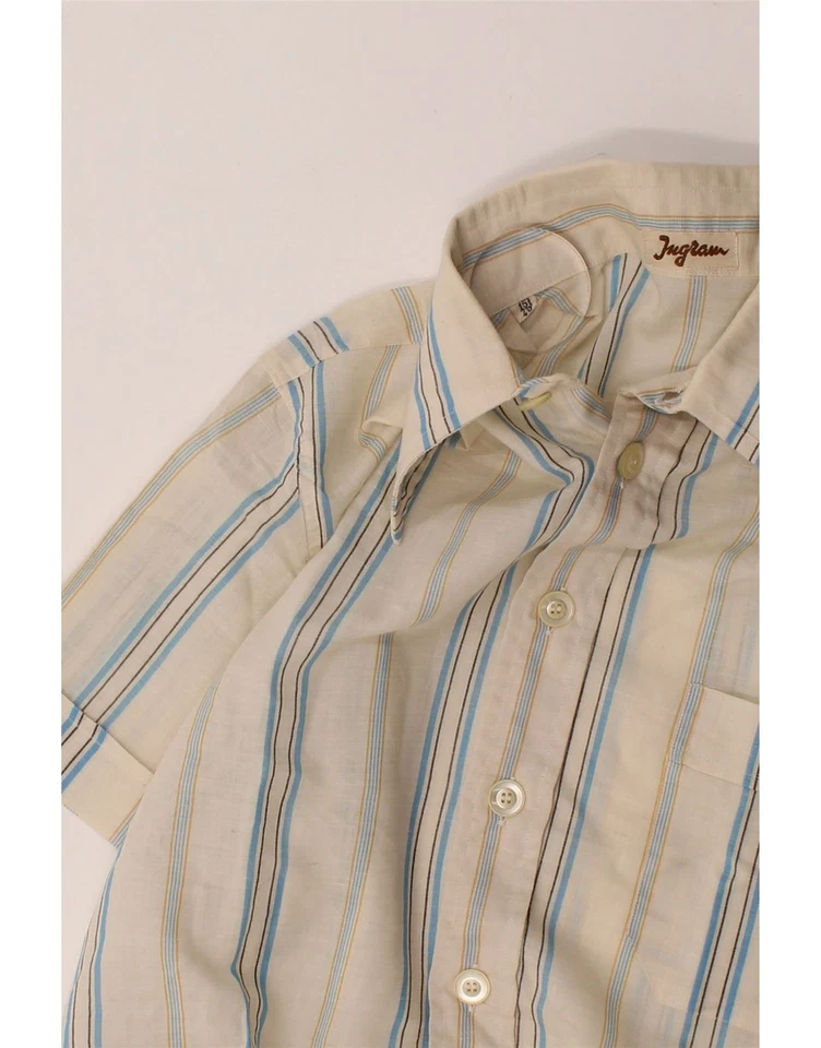 INGRAM Mens Short Sleeve Shirt Size 40 15 Medium White Striped BC05 - Image 3 of 3