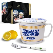 ECTbicyk 34 OZ Ceramic Ramen Bowl with Lid Instant Ramen Noodle Bowl Large So...