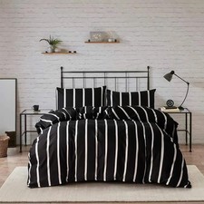 Black White Striped Microfiber King Duvet Cover Set 104x90 Soft Hotel Bedding