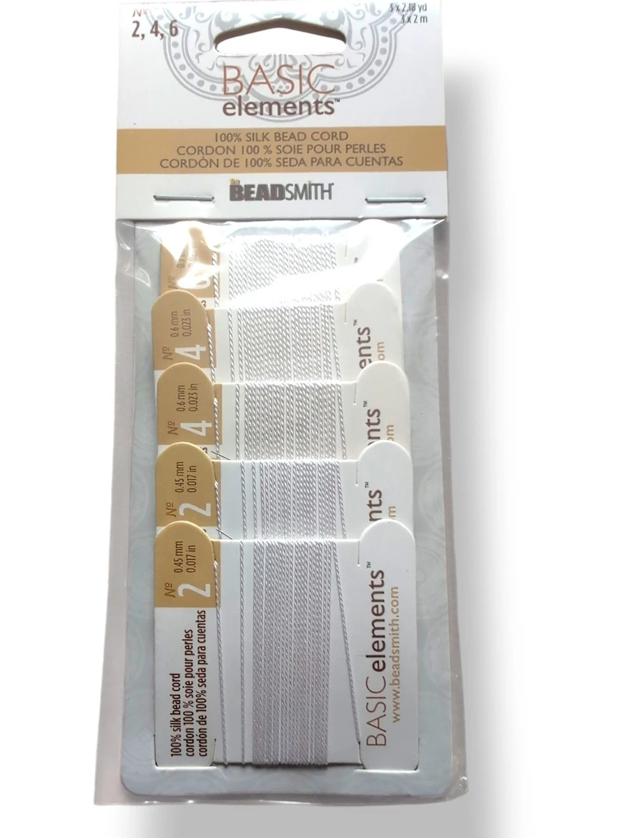 silk white cord 2m each with needle 5 cards 3 sizes beadsmith -b40
