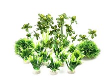 18 PCS Artificial Green Water Plants Flower Set Fish Tank Decor Soft Plastic