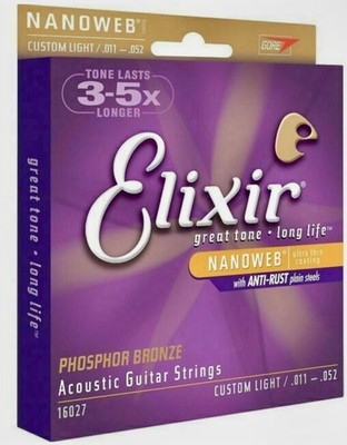 Guitar Strings Elixir 16027Nanoweb Acoustic Light .011-.052 PhosphorBronze.2Pack