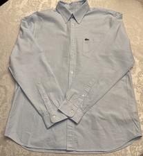 Lacoste Men's Blue Long Sleeve Cotton Shirt Medium Regular Fit Button Down