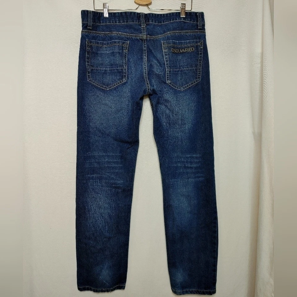 DSquared2 Classic Straight Leg Slim Fit Jeans Medium Dark Wash Cotton 36 Denim - Image 3 of 4