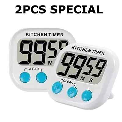 2X Kitchen Timer Magnetic LCD Digital Countdown Stopwatch With Stand Alarm Clock