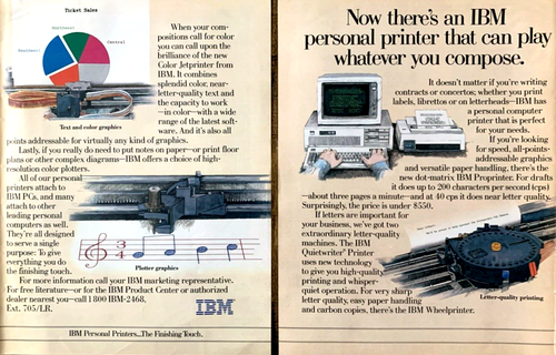 IBM Electronics Personal Printers Computers Vintage 2 Page Print Ad ...
