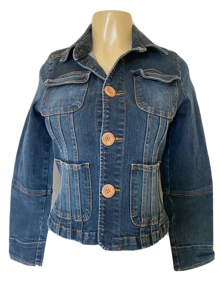 Tulle Denim Jean Jacket Blue Button Down Cotton Long Sleeve Pockets PM