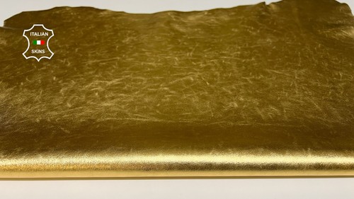 METALLIC GOLD ON BLACK Thin Soft Italian Lambskin Sheep leather 5sqf 0.6mm B6200 - Picture 5 of 7