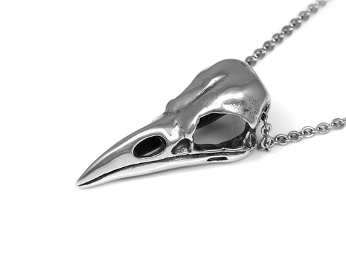 Handmade Crow Skull Pendant Necklace in Pewter Goth Jewelry Bird Cranium - Picture 2 of 5