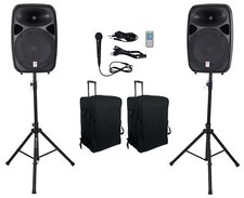 Rockville RPG152K Dual 15" Powered Speakers, Bluetooth Mic Stands Travel Bags