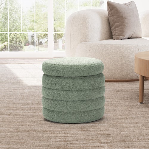 Mid-Century Modern Faux Sherpa Round Storage Ottoman - Picture 38 of 73