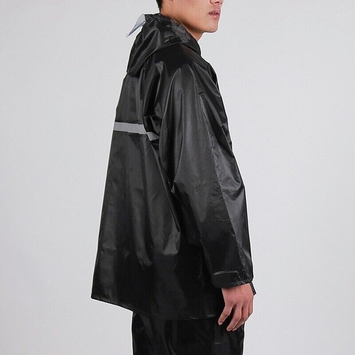 Men Black Waterproof Long Raincoat Rain Coat Hooded Trench Jacket Outdoor Hiking - Picture 26 of 27