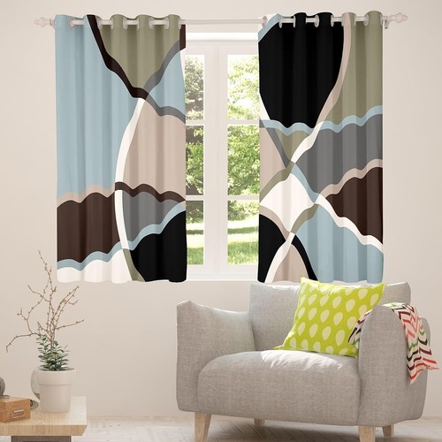 Feelyou Retro Stripe Swirl Curtains Blue Grey and Brown Window Curtains Retro... - Bild 5 von 7