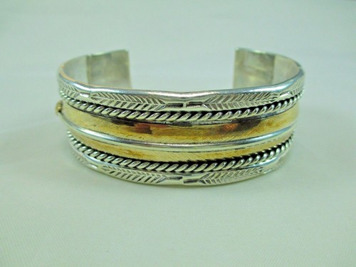 Vintage NAVAJO K&M BILL Sterling Silver Gold Filled Cuff Bracelet KEN MARY 078C - Picture 3 of 11