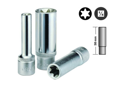 Force Cr-V Alloy 1/4'' Dr. 50mmL Deep Torx Female E Star Socket