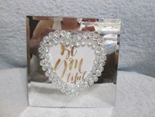 Heart Photo Frame Glass  Clear With Faux Crystals Holds A 3.5" X 3" Photo New