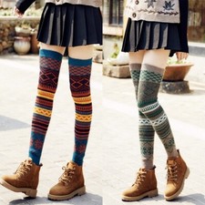 Women Warm Boot Cuffs Leg Warmer Knee Length Boho Knitted Boot Stockings Winter