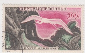 TOGO 1957 Airmail 500 francs Great White Egret Scott # C25 CTO OG