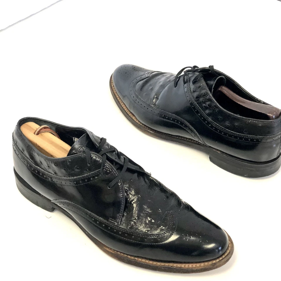 Vtg Stacy Adams Leather OSTRICH Grain ROCKABILLY Dress Shoe WINGTIP Oxford 8.5 - Image 3 of 4